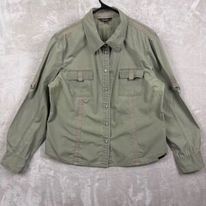 Cotton Ginny Women Olive Green Utility Button Up Shirt Size XL Military Grunge